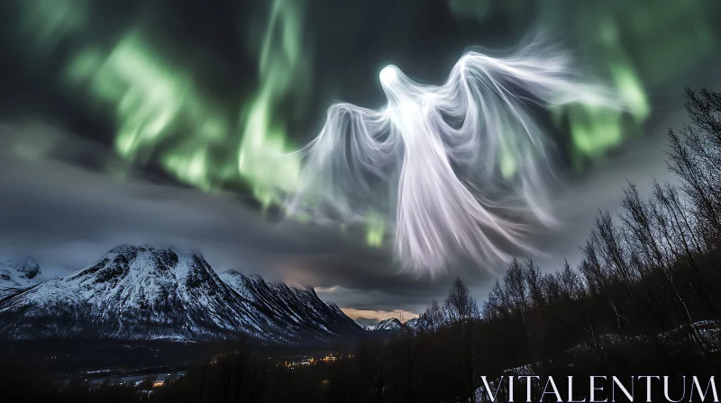 AI ART Ethereal Angel and Aurora Borealis Landscape