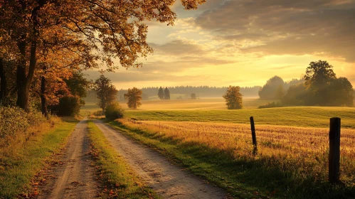 Golden Sunrise Over Countryside Path