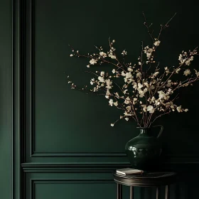 Floral Still Life on Dark Green