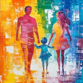 Family Stroll in Colorful Abstract