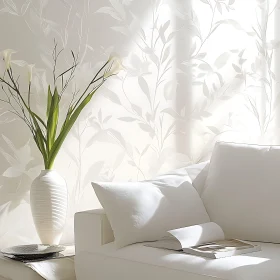 Elegant White Room with Floral Wallpaper