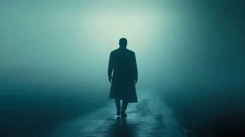 Man in Coat Walking Through Fog