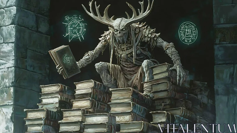 Antlered Monster and Magical Books AI Image