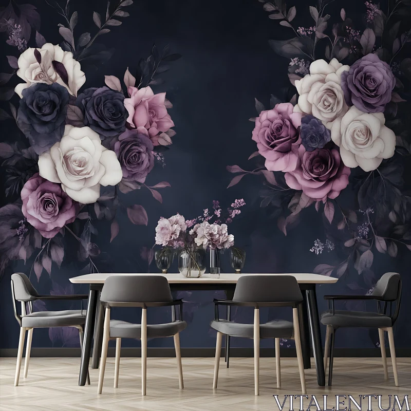 AI ART Floral Roses in Dining Room