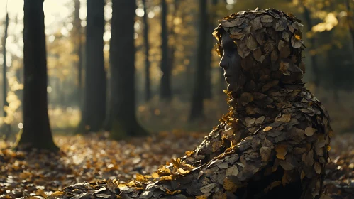 Leaf-Clad Person in Woodland Scene