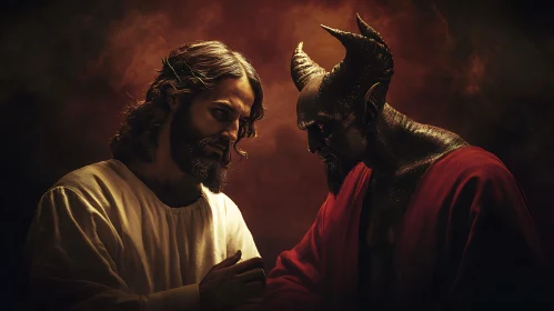 Portrait of Good vs Evil: Jesus and Devil