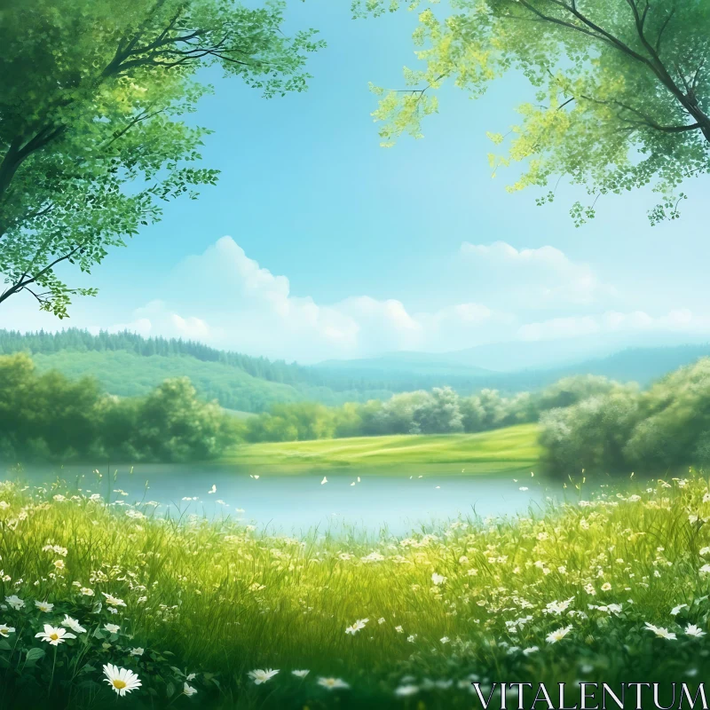 AI ART Tranquil Nature Scene with Flowers