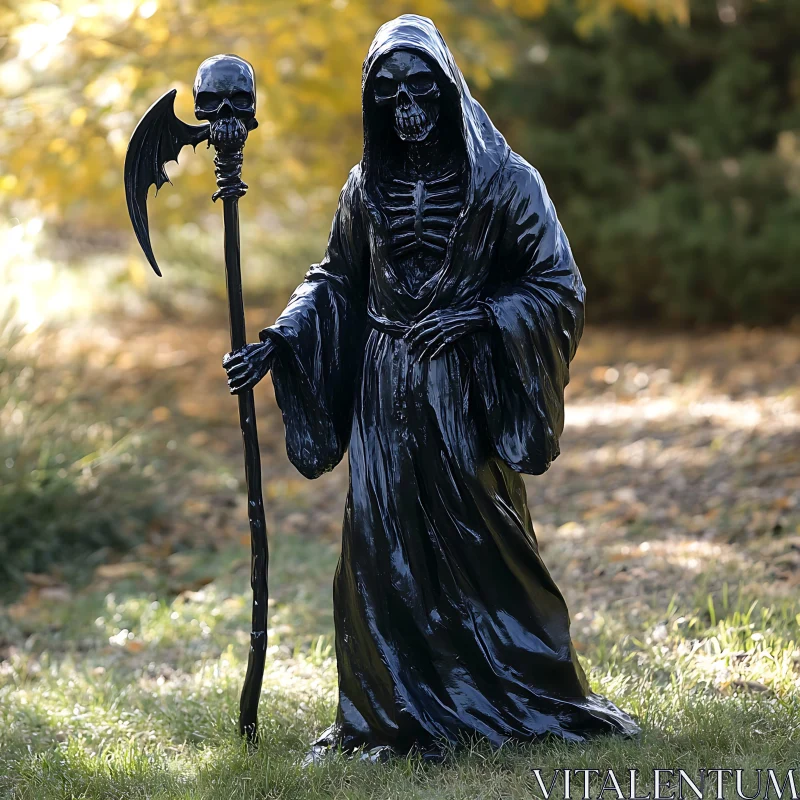 AI ART Hooded Reaper Statue with Scythe