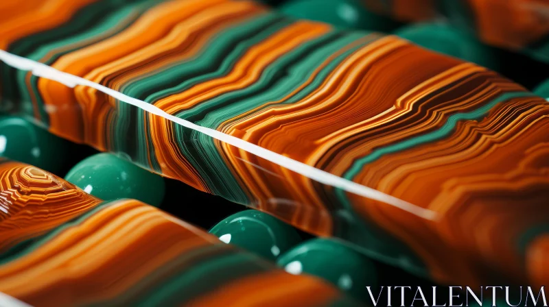 Close-up View of Striped Agate Stone in Orange and Green AI Image