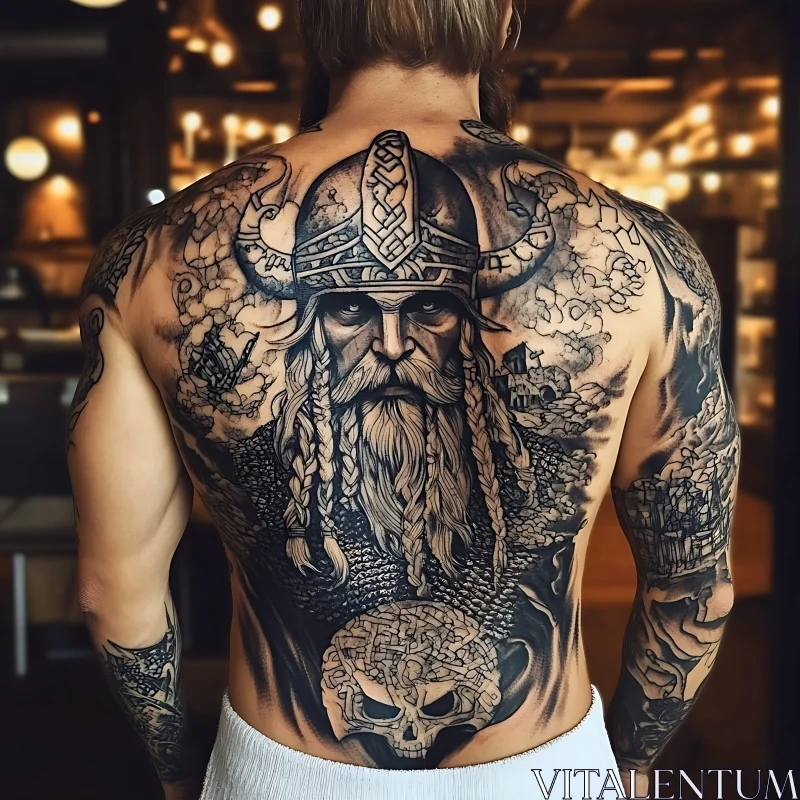 AI ART Intricate Viking Warrior Back Tattoo Design