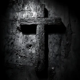 Weathered Wooden Cross Monochrome