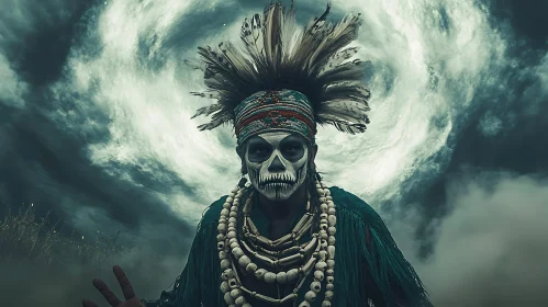 Feathered Headdress and Bone Necklace Portrait