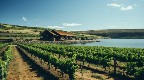 Enthralling Vineyard Scene near Lake and House