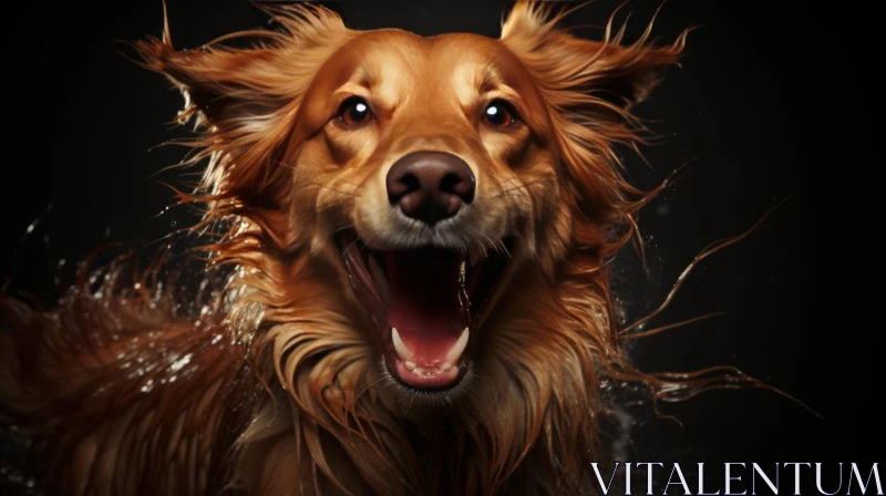 Expressive Dog Splashed by Water - Amber Toned Furry Art AI Image