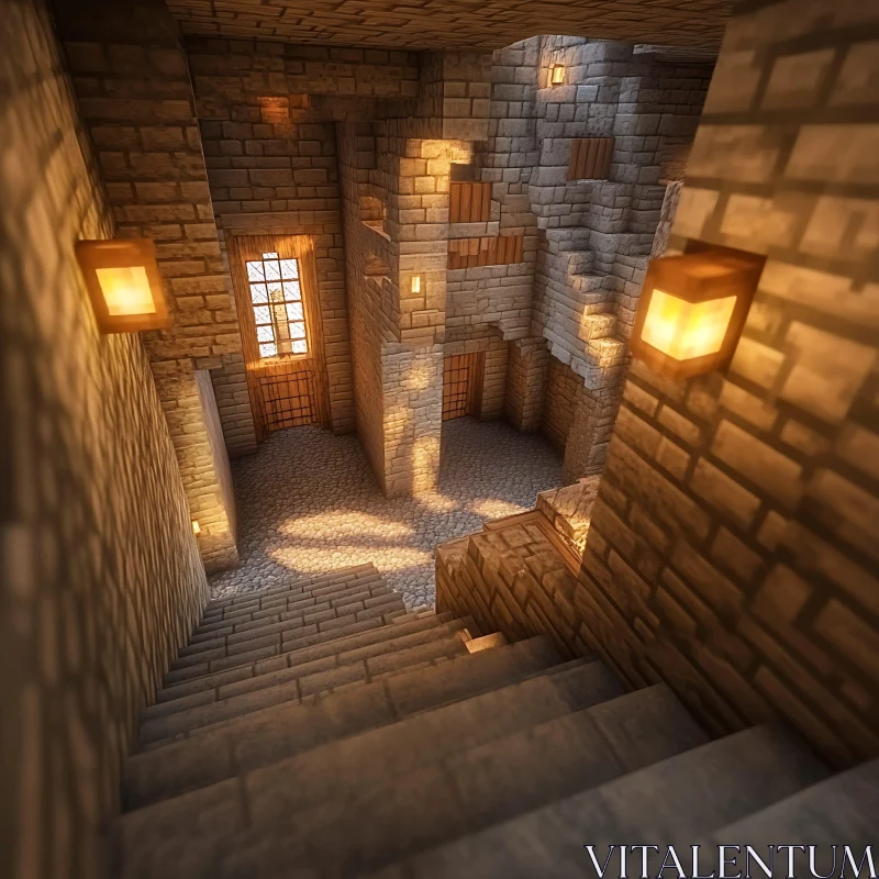 Illuminated Stone Interior AI Image