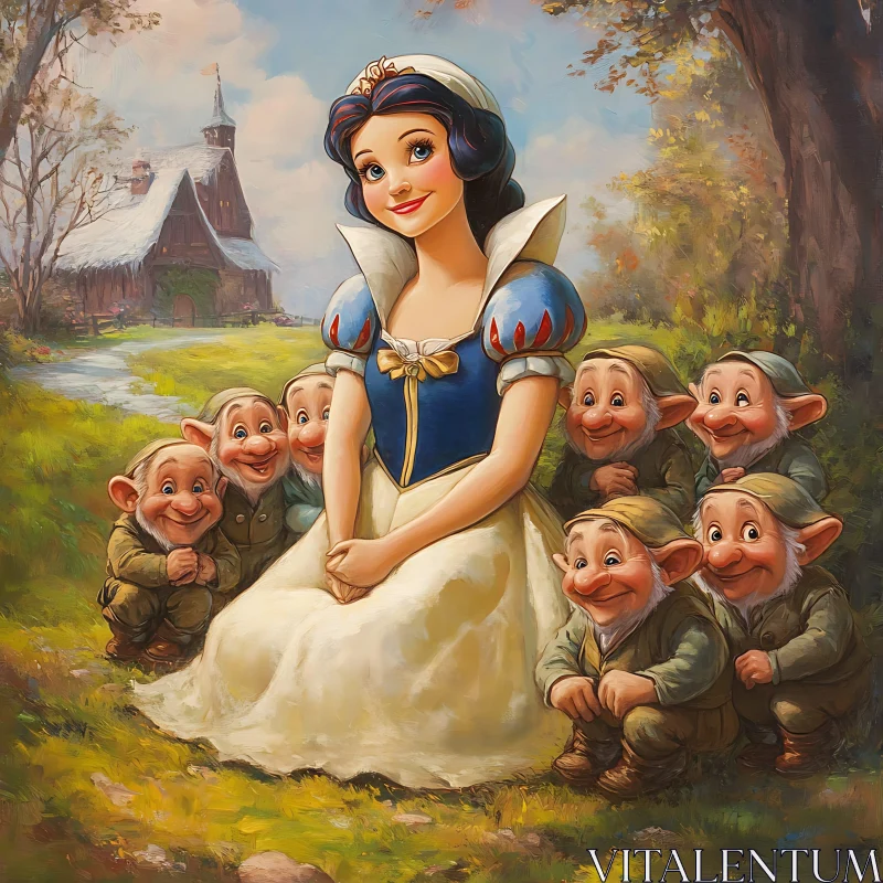 Princess in the Woods with Dwarfs AI Image