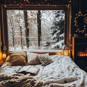 Serene Winter Bedroom with Forest View