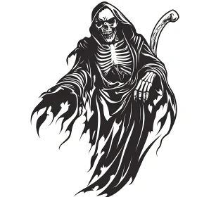 Stylized Grim Reaper in Black and White