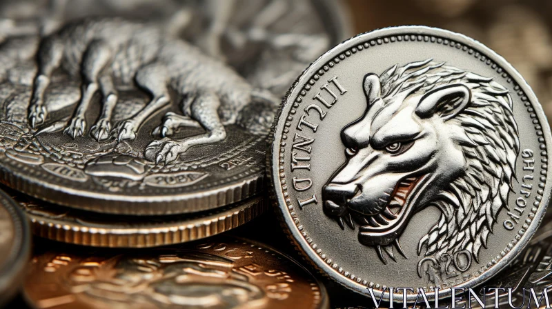 Intricate Silver Wolf Coin Art: A Blend of Myth and Reality AI Image