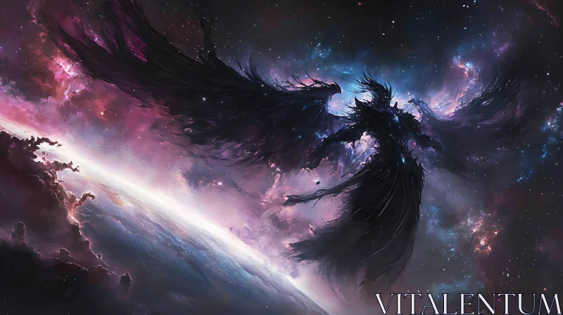 AI ART Winged Figure in Cosmic Nebula