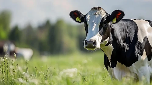 Black and White Cow in Meadow