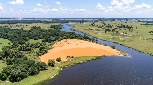 Scenic Landscape of River and Sand Dunes