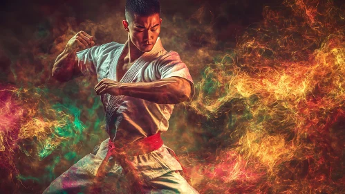 Fiery Martial Artist in Motion