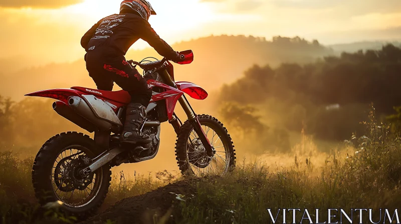 Red Dirt Bike at Golden Hour AI Image