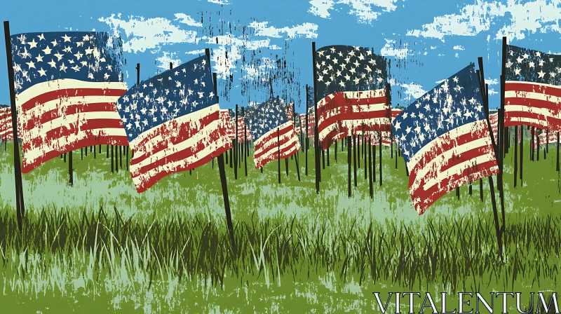 AI ART Grunge Style American Flags Illustration