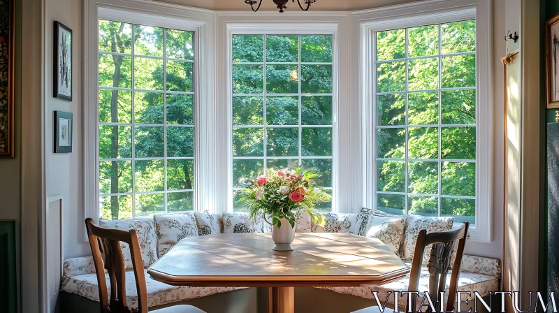 Cozy Dining Nook with Floral Arrangement AI Image