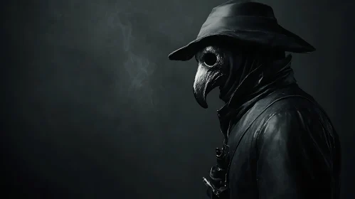 Mysterious Plague Doctor Figure in Dark Attire