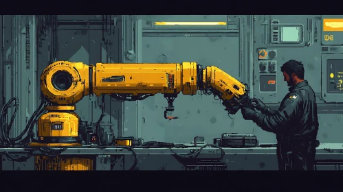 Yellow Robotic Arm Pixel Art