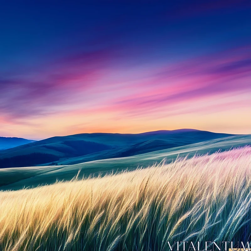 Golden Field Sunset Landscape AI Image