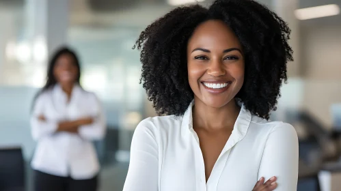 Smiling Woman in White Blouse