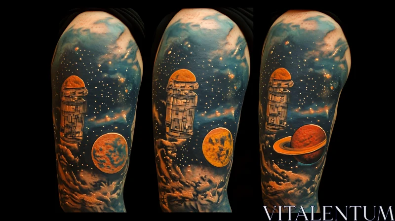 Space Tattoo Sleeve with Futuristic Elements AI Image