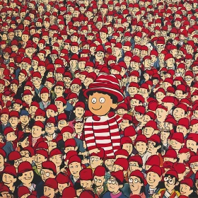 Cartoon Crowd in Red Hats