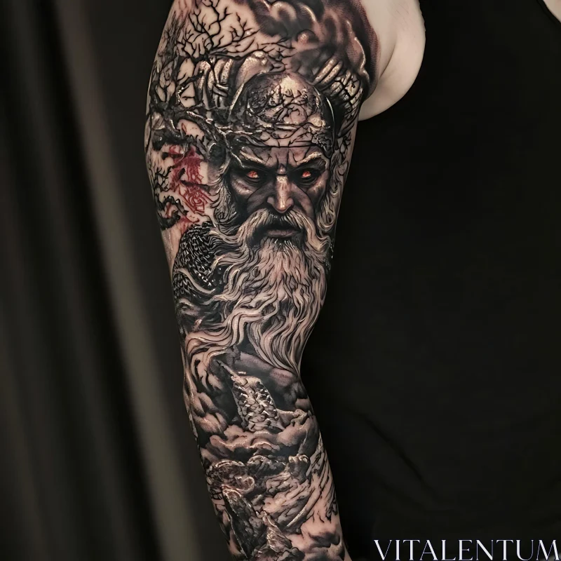 Menacing Viking Tattoo Art on Arm AI Image