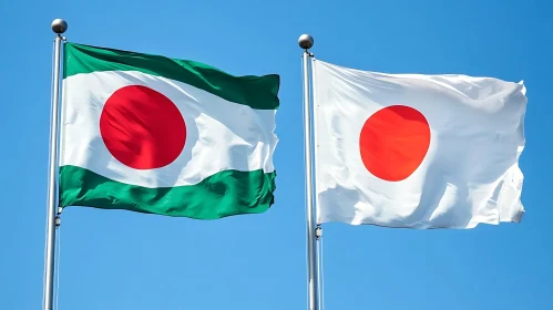 Flags of Japan Waving in the Wind