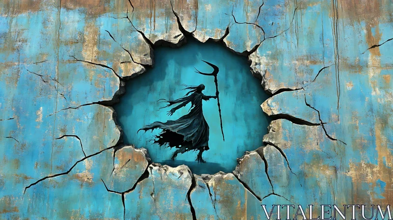 AI ART Silhouette with Scythe Breaking Through