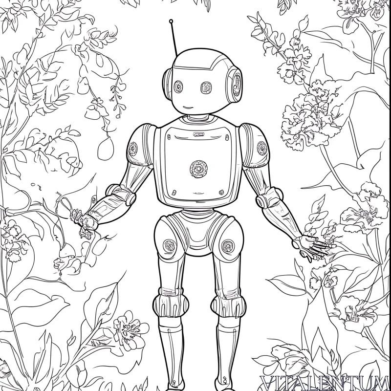 Retro Robot Among Flowers AI Image