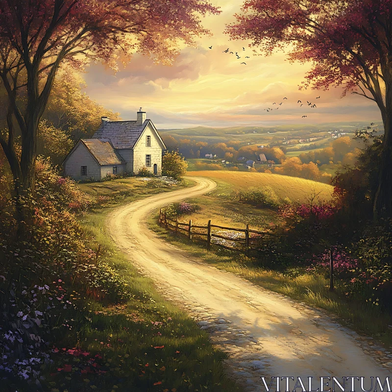 AI ART Autumnal Country Home Scenic View