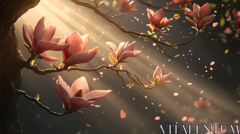 AI ART Peaceful Magnolia Flowers with Gentle Sunrays