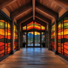 Illuminated Hallway with Sunset View