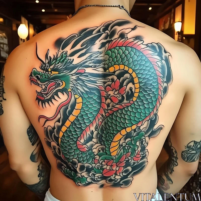 Detailed Traditional Dragon Tattoo on Back AI Image