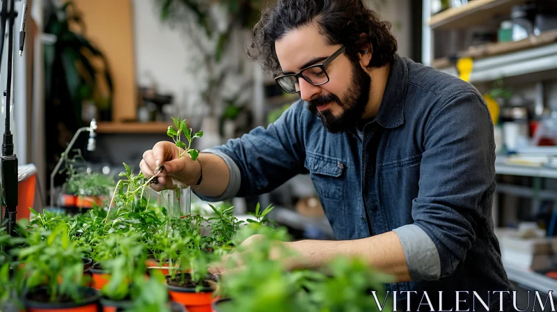 Gardener Tending to Young Seedlings AI Image