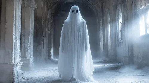 Ghostly Figure in Ancient Hall