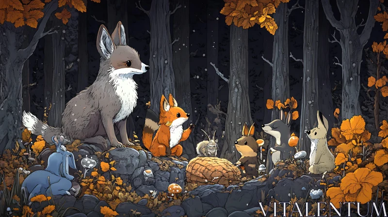 Autumnal Woodland Animal Friends AI Image