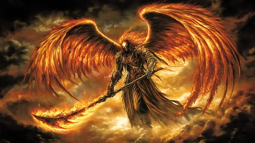 Flaming Angel Warrior with Scythe