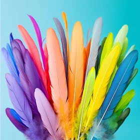 Assorted Color Feathers on a Blue Canvas