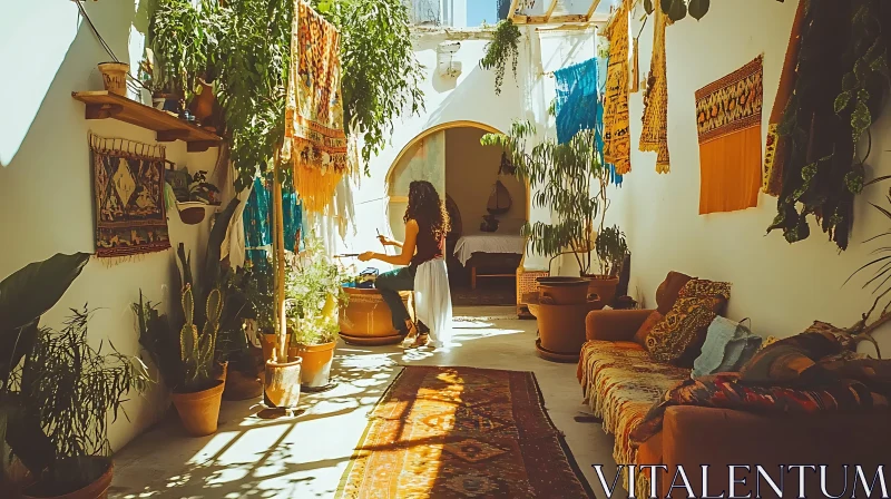 AI ART Woman Painting in Bohemian Interior